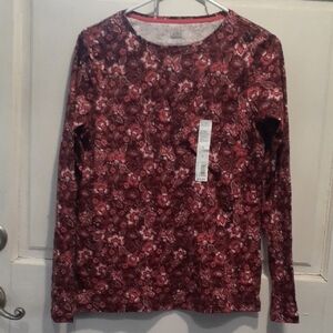 Croft & Barrow Red Floral Long Sleeve Top